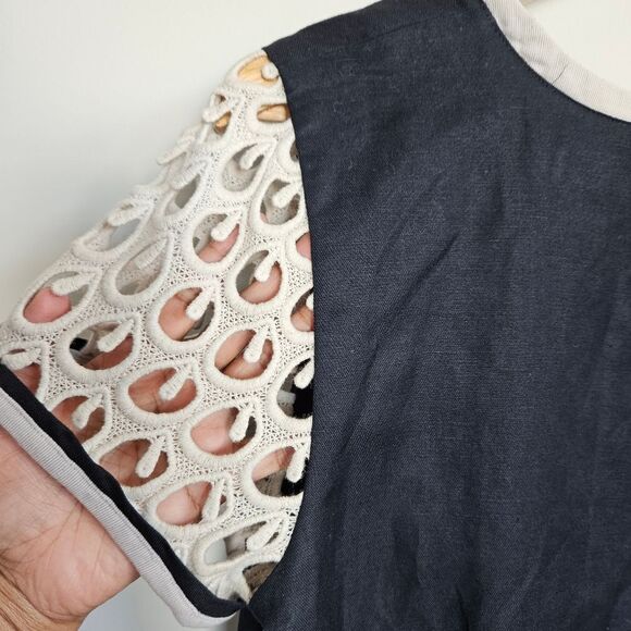 Mint velvet linen cotton blend Black and Cream Top Womens Size 14 with lining. - Picture 12 of 14